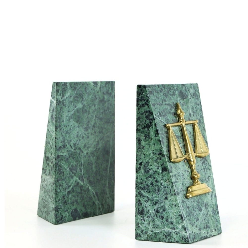 SCALES OF JUSTICE Marble & Brass Bookends Vintage Lawyer Attorney Judge Law